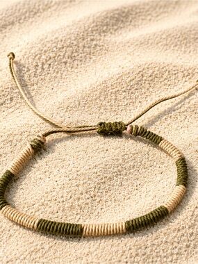 Olive Green & Natural Wrapped Cord Necklace, nwt